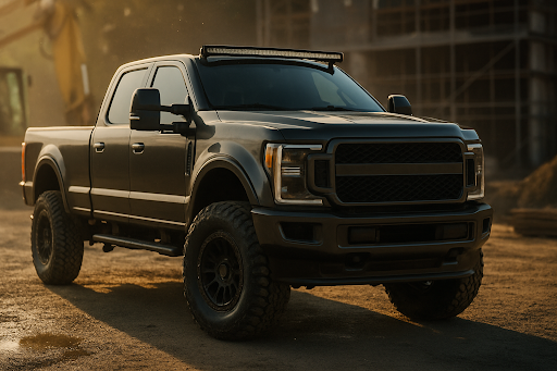 Robust pickup truck parked at a construction site