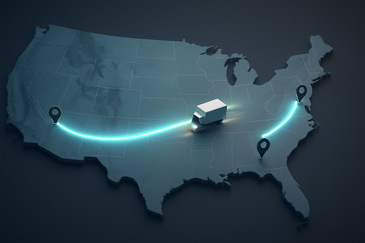 Truck on U.S. map with glowing route path