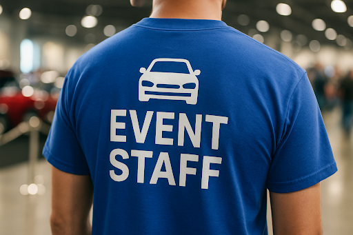 Man wearing an event staff shirt