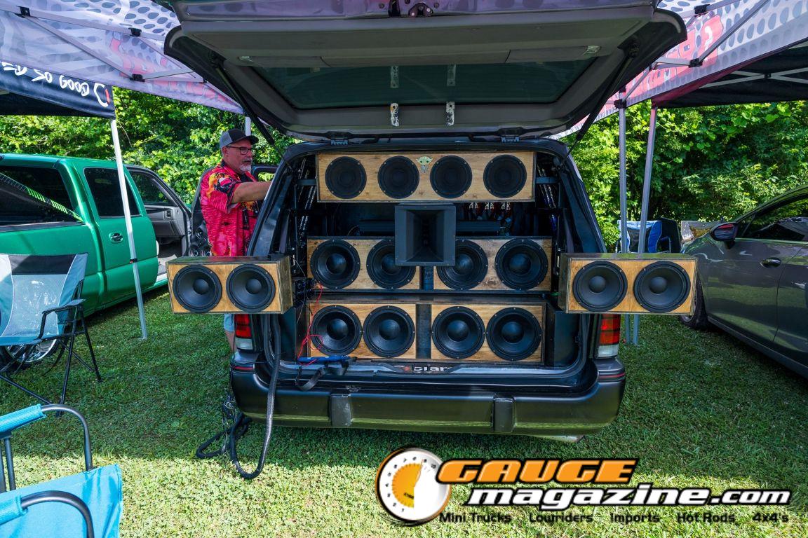 Car audio competitors demonstrate custom sound systems during Slamology 2026 Audio