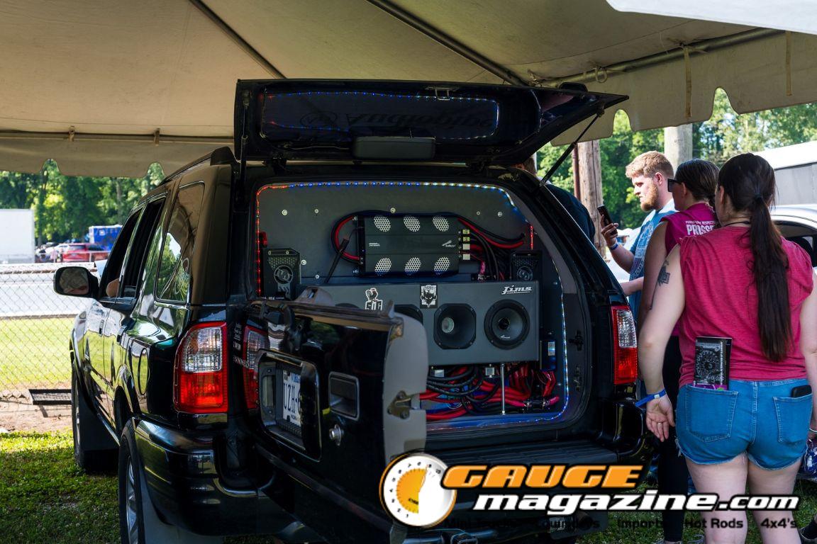 Car audio competitors demonstrate custom sound systems during Slamology 2026 Audio