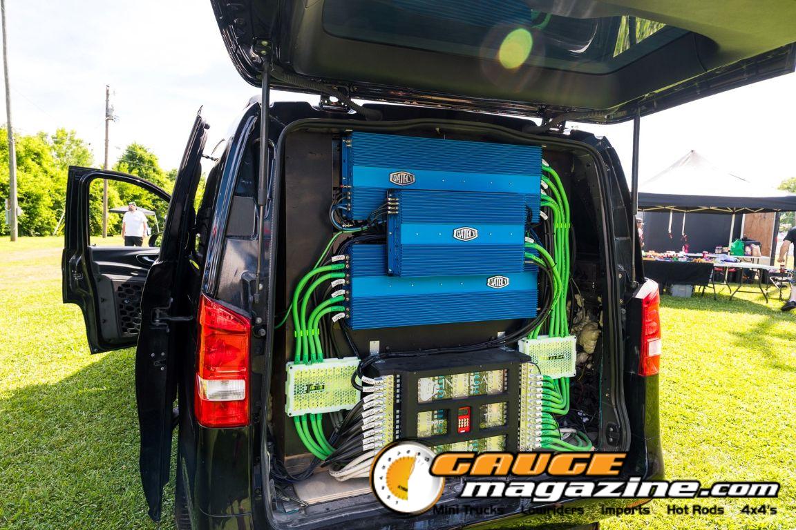 Car audio competitors demonstrate custom sound systems during Slamology 2026 Audio