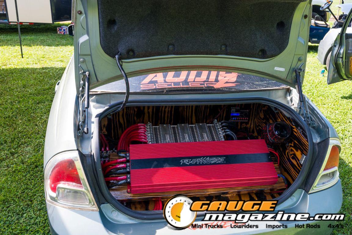 Car audio competitors demonstrate custom sound systems during Slamology 2026 Audio