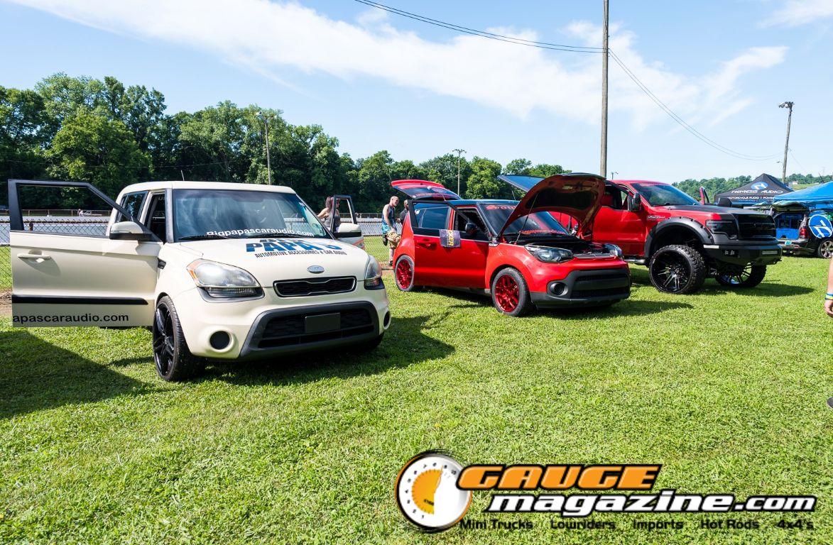Car audio competitors demonstrate custom sound systems during Slamology 2026 Audio