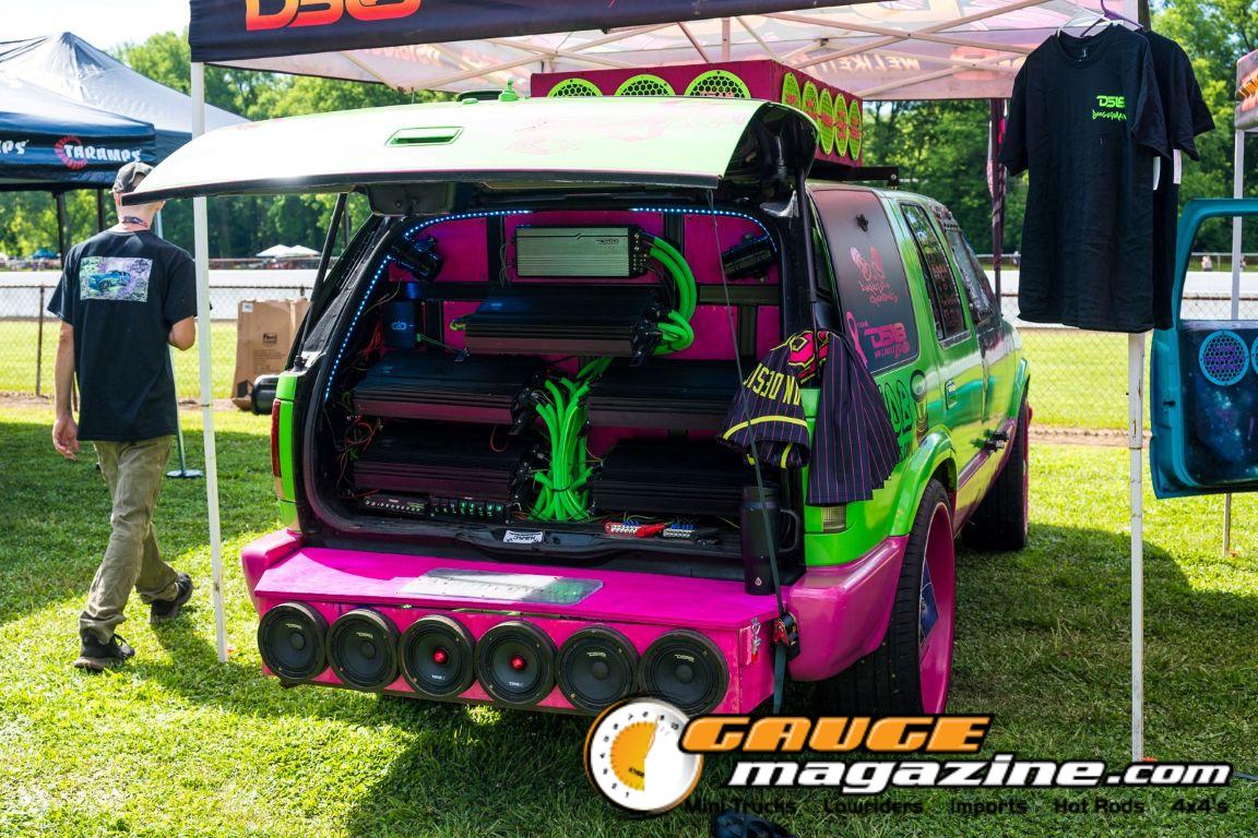 Car audio competitors demonstrate custom sound systems during Slamology 2026 Audio