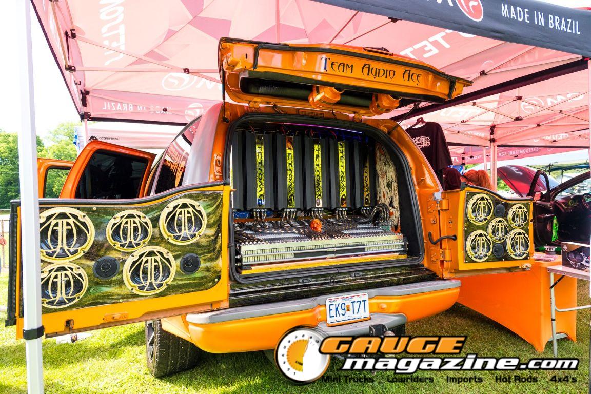 Car audio competitors demonstrate custom sound systems during Slamology 2026 Audio