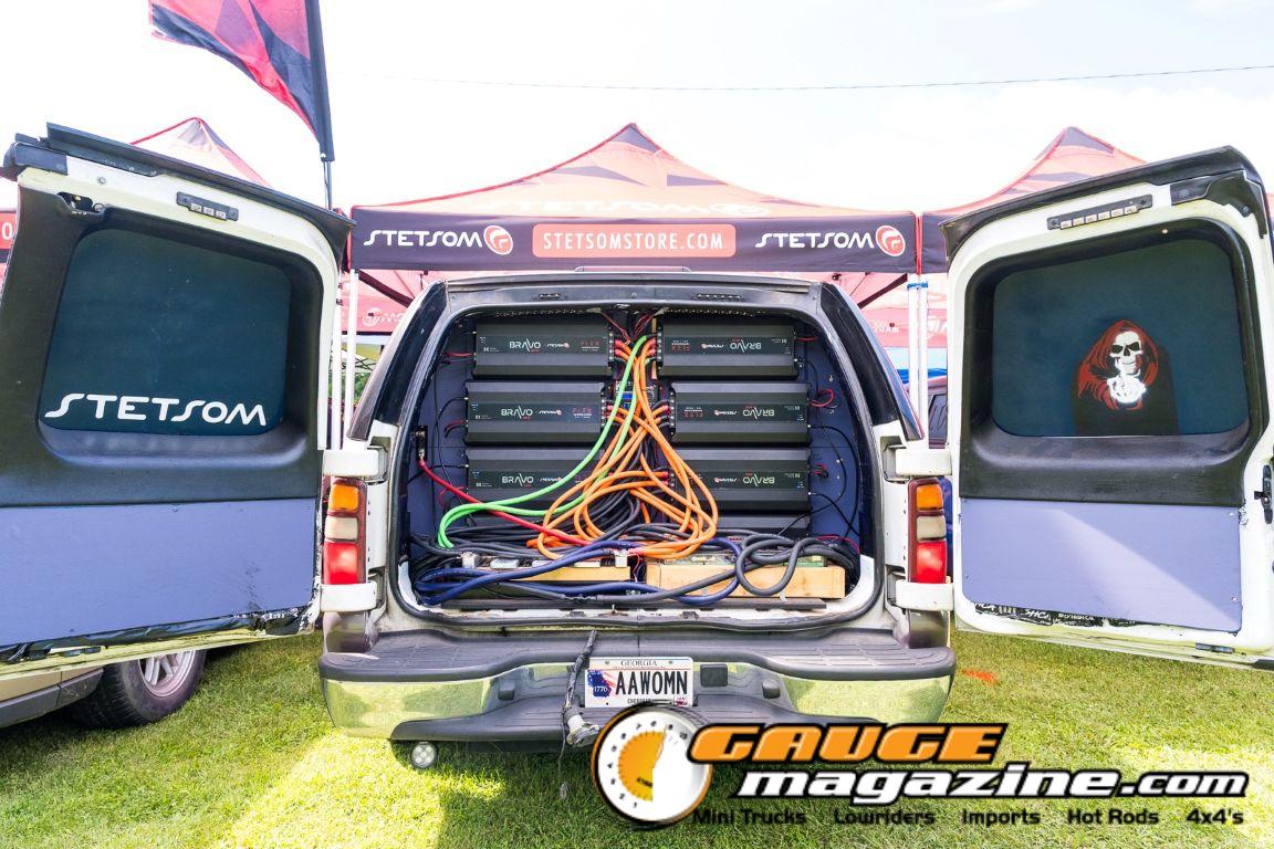 Car audio competitors demonstrate custom sound systems during Slamology 2026 Audio