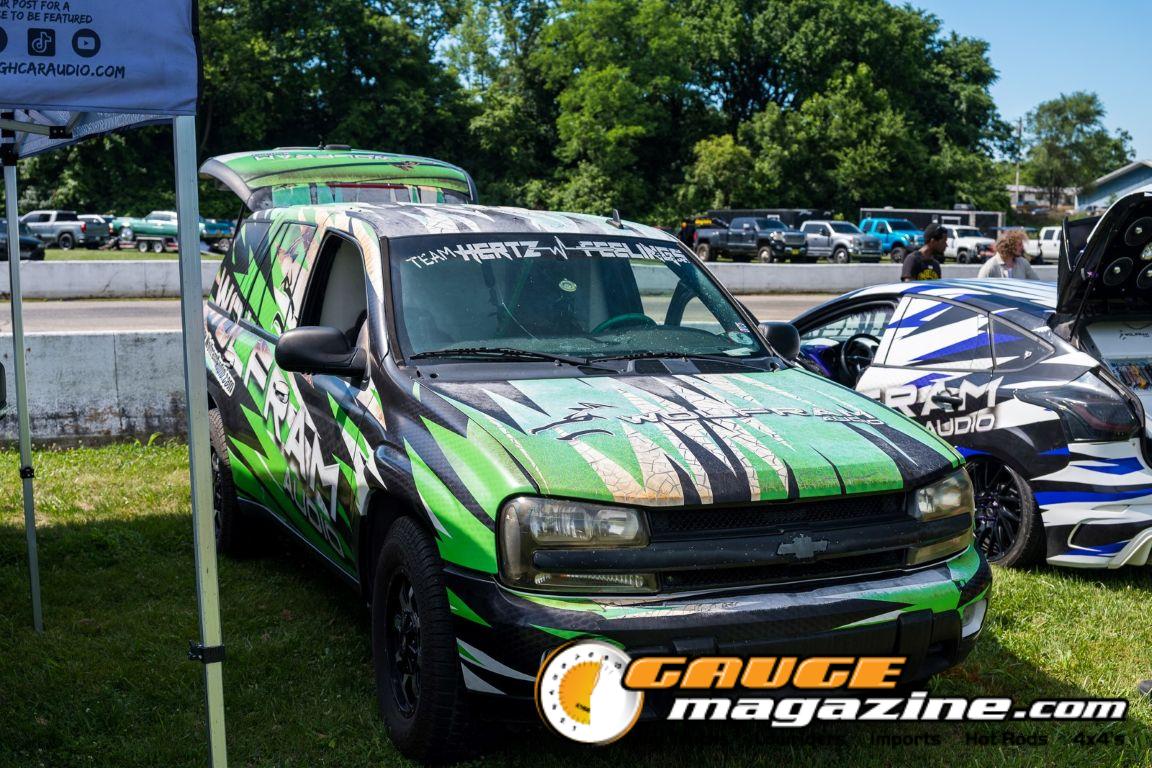 Car audio competitors demonstrate custom sound systems during Slamology 2026 Audio