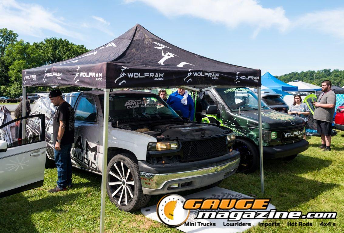 Car audio competitors demonstrate custom sound systems during Slamology 2026 Audio