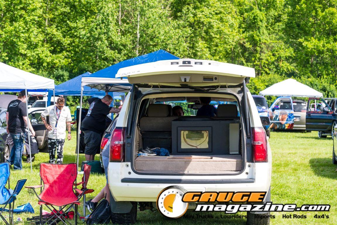 Car audio competitors demonstrate custom sound systems during Slamology 2026 Audio