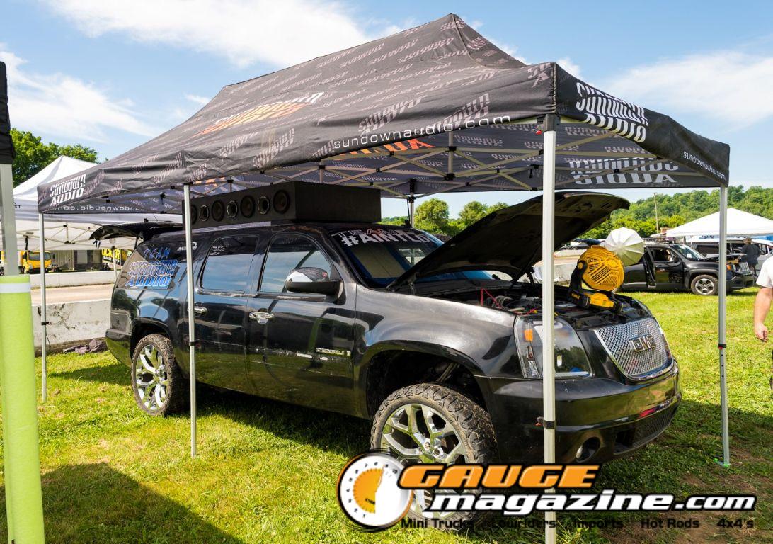 Car audio competitors demonstrate custom sound systems during Slamology 2026 Audio