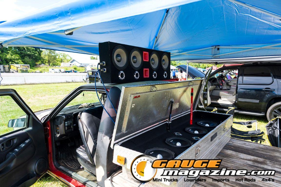 Car audio competitors demonstrate custom sound systems during Slamology 2026 Audio