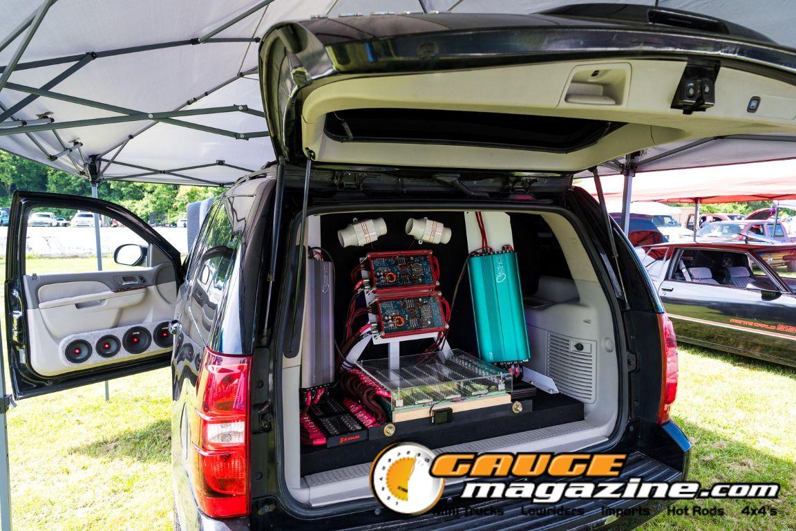 Car audio competitors demonstrate custom sound systems during Slamology 2026 Audio