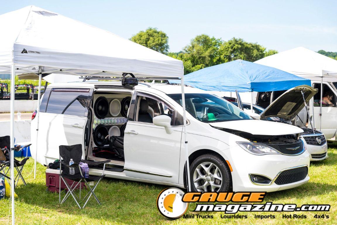 Car audio competitors demonstrate custom sound systems during Slamology 2026 Audio