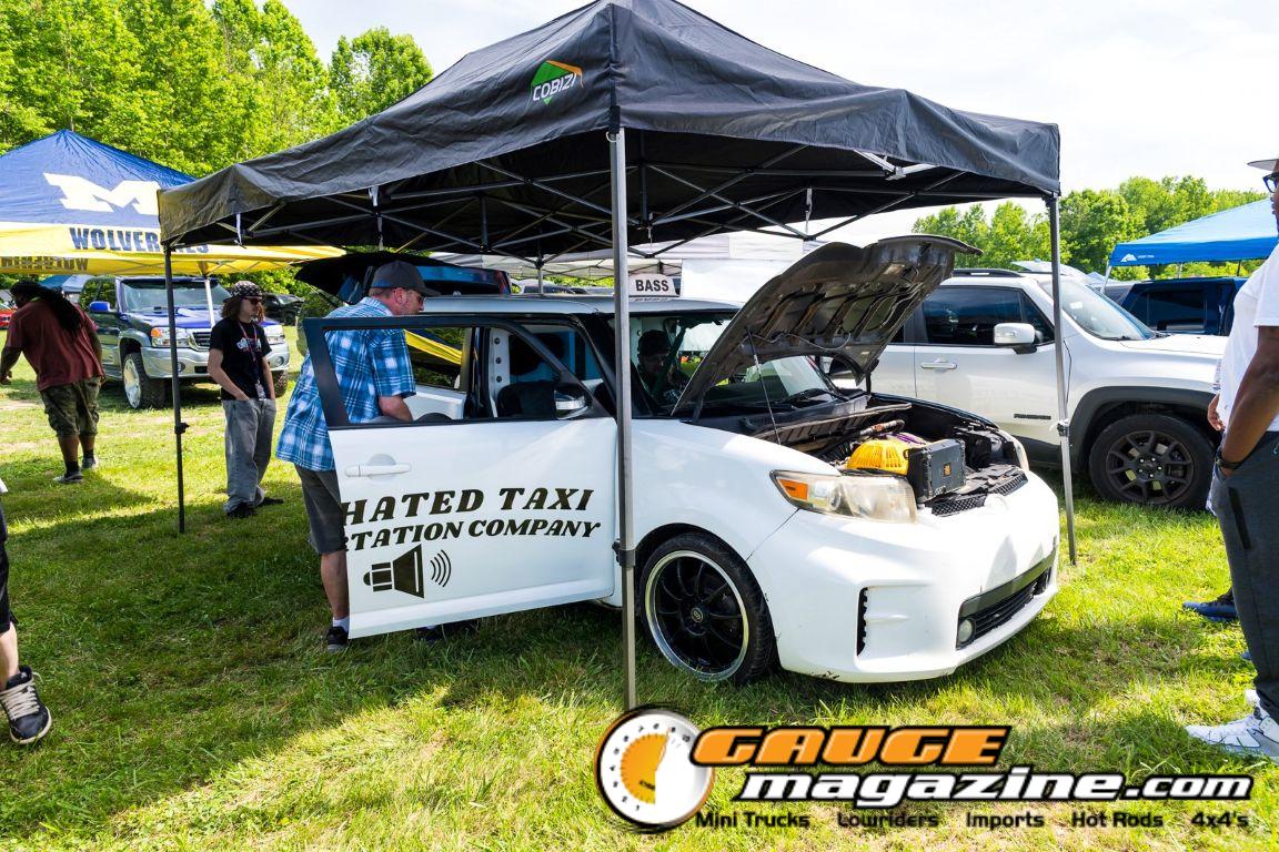 Car audio competitors demonstrate custom sound systems during Slamology 2026 Audio