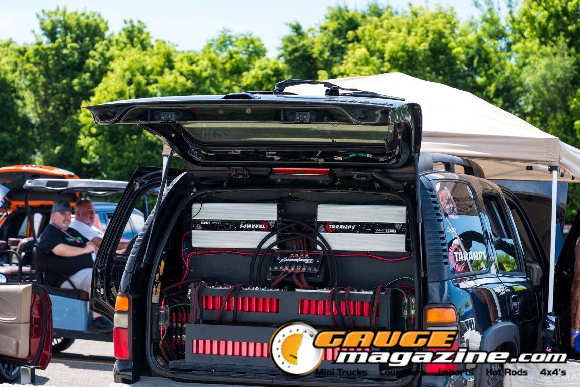 Car audio competitors demonstrate custom sound systems during Slamology 2026 Audio