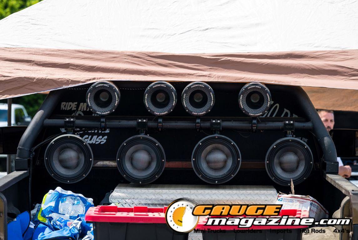 Car audio competitors demonstrate custom sound systems during Slamology 2026 Audio