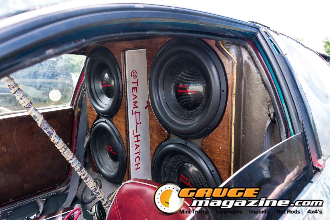 Car audio competitors demonstrate custom sound systems during Slamology 2026 Audio