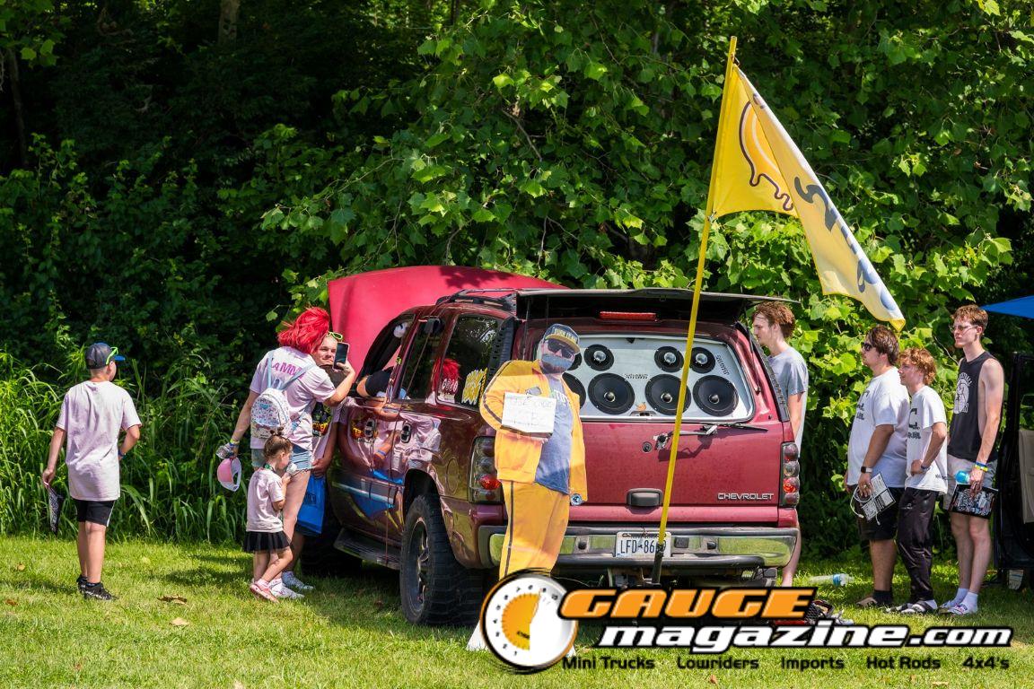 Car audio competitors demonstrate custom sound systems during Slamology 2026 Audio