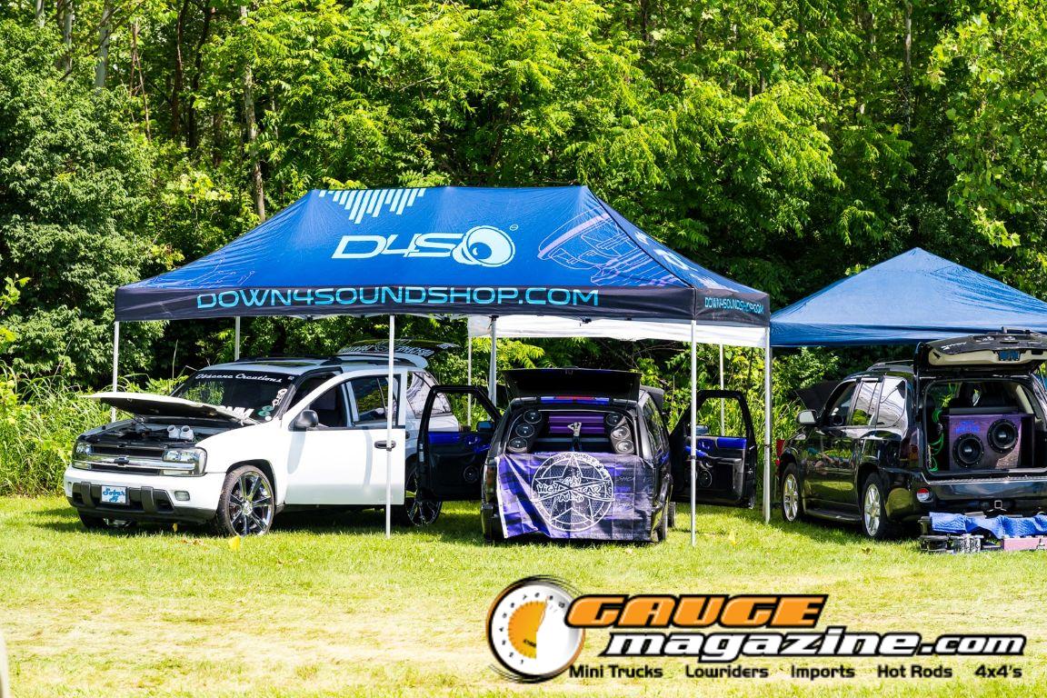 Car audio competitors demonstrate custom sound systems during Slamology 2026 Audio