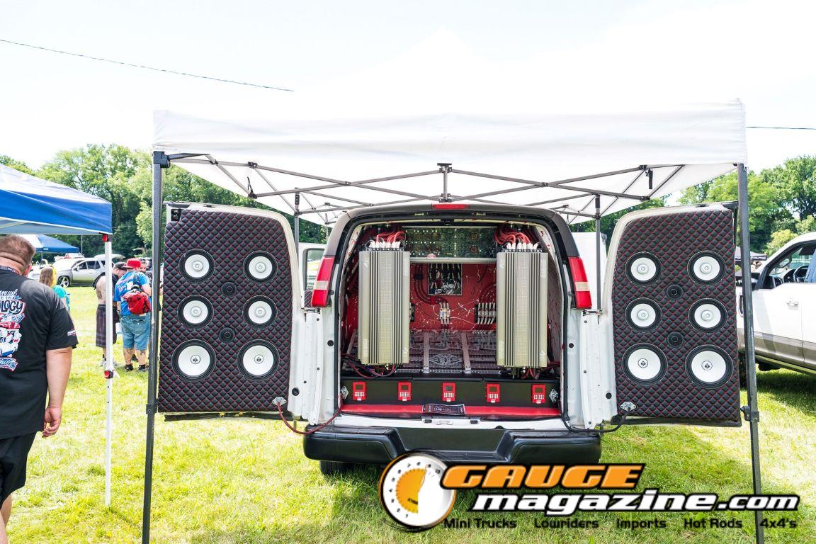 Car audio competitors demonstrate custom sound systems during Slamology 2026 Audio