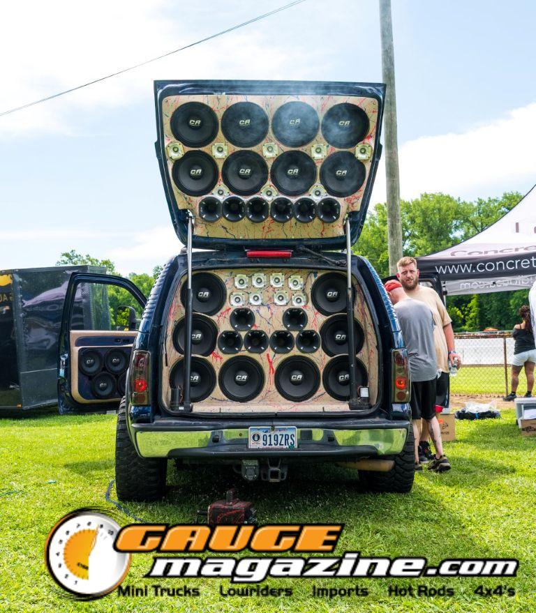 Car audio competitors demonstrate custom sound systems during Slamology 2026 Audio