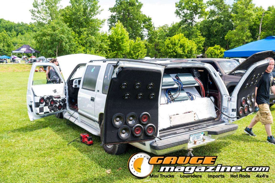 Car audio competitors demonstrate custom sound systems during Slamology 2026 Audio