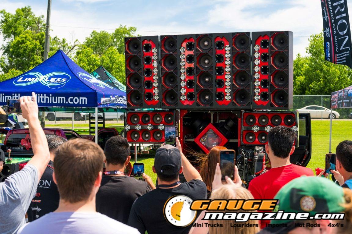 Car audio competitors demonstrate custom sound systems during Slamology 2026 Audio