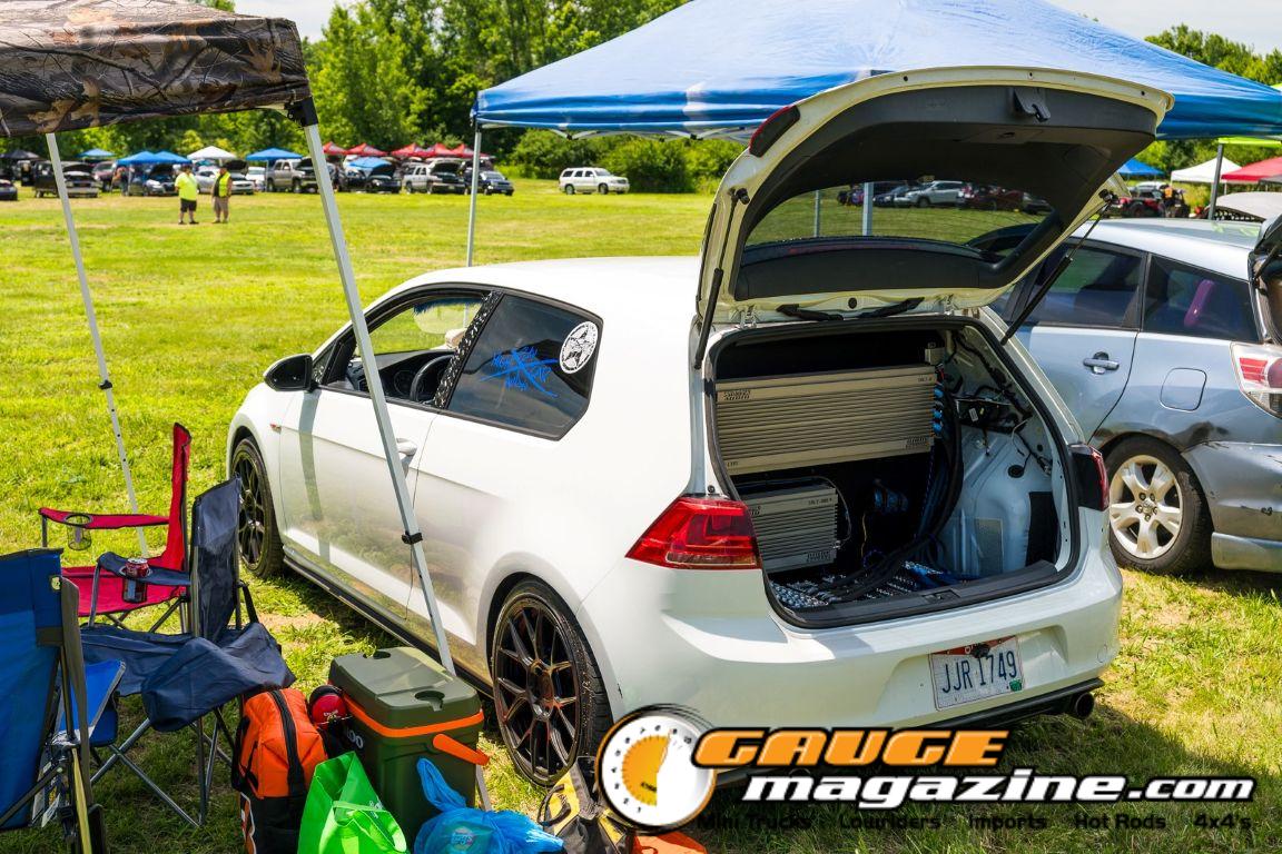 Car audio competitors demonstrate custom sound systems during Slamology 2026 Audio