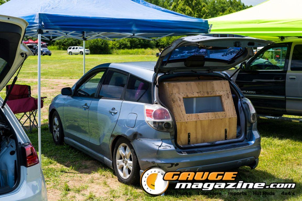 Car audio competitors demonstrate custom sound systems during Slamology 2026 Audio