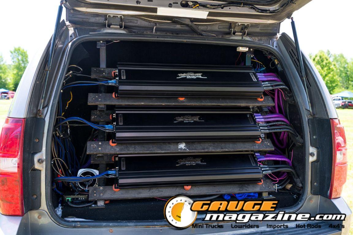 Car audio competitors demonstrate custom sound systems during Slamology 2026 Audio