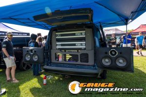 Car audio competitors demonstrate custom sound systems during Slamology 2026 Audio