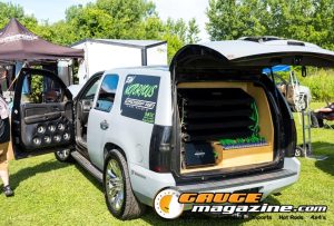 Car audio competitors demonstrate custom sound systems during Slamology 2026 Audio