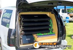 Car audio competitors demonstrate custom sound systems during Slamology 2026 Audio