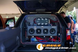 Car audio competitors demonstrate custom sound systems during Slamology 2026 Audio