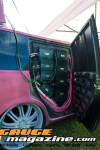 Car audio competitors demonstrate custom sound systems during Slamology 2026 Audio