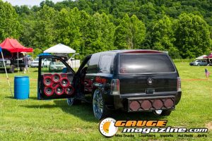 Car audio competitors demonstrate custom sound systems during Slamology 2026 Audio