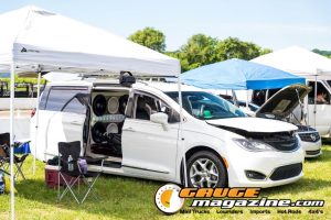 Car audio competitors demonstrate custom sound systems during Slamology 2026 Audio