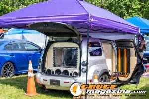 Car audio competitors demonstrate custom sound systems during Slamology 2026 Audio