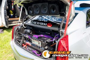 Car audio competitors demonstrate custom sound systems during Slamology 2026 Audio