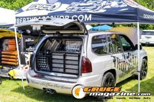 Car audio competitors demonstrate custom sound systems during Slamology 2026 Audio