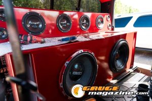 Car audio competitors demonstrate custom sound systems during Slamology 2026 Audio