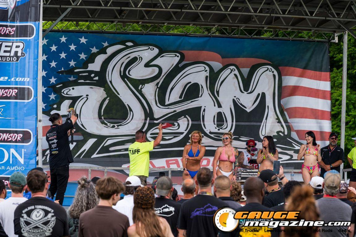 Contestants on the Orion Car Audio Stage during the Slamology 2026 Bikini Contest