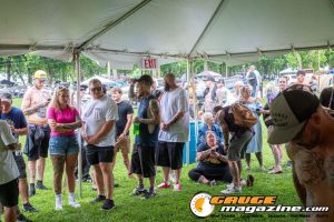 Contestants showing tattoo artwork during the Slamology 2026 Tattoo Contest on the Orion Car Audio Stage